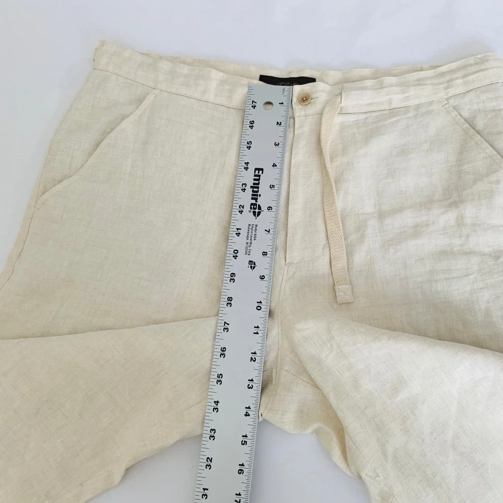 Tasso Elba 100% Linen Pants Men 36x32 Cream Straight Coastal Resort Quiet Luxury